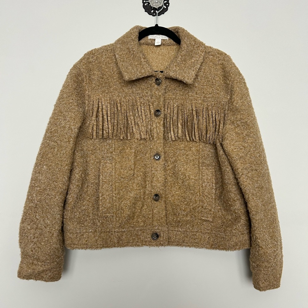 Chelsea and Violet soft cropped fringe jacket